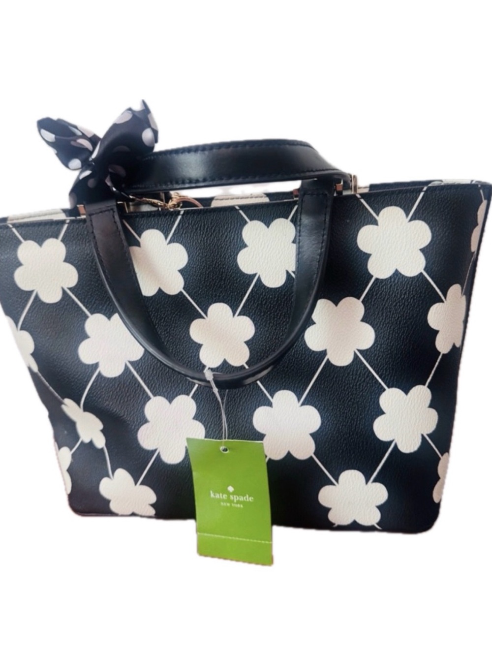 Kate Spade B/W Floral Grant Street Novelty Tote w/ Charm Scarf Gold Hardware NWT - Picture 2 of 7